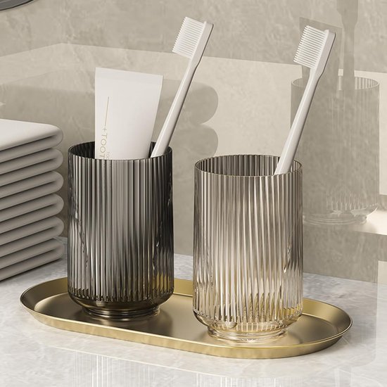 Zahnbürstenbecher, 2er Set, Minimalistisches, Bruchsicheres Glas, Großes Fassungsvermögen, Paar Zahnbürstenbecher Geriffelter Trinkbecher