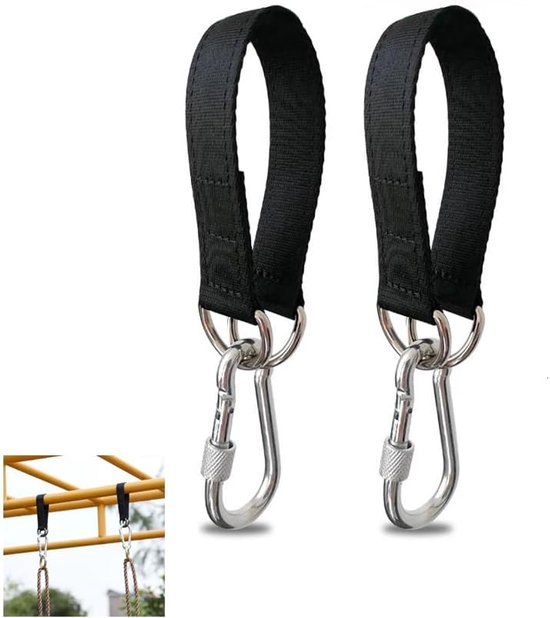 2 Teiliges Aufhängegurt Set Für Baumschaukeln Schwarzer Gurt Mit Karabinerhaken Verbindungsstück Für Hängematte, Boxsack, Schaukelstuhl, Stuhl, T