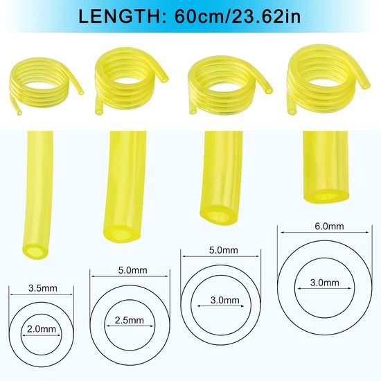 4 Stück 1 M Kraftstoffschlauch 2 X 3,5 Mm 2,5 X 5 Mm 3 X 5 Mm 3 X 6 Mm Transparenter Gelber Ölschlauch Für Rasentrimmer Und Rasenmäher Pvc Schlau