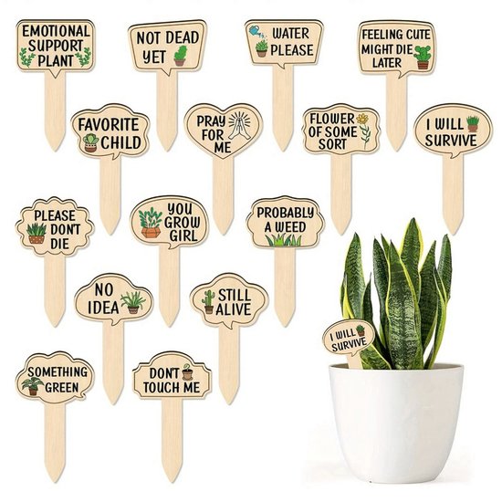 15 Pflanzenschilder Aus Holz Pflanzstäbe Gartenzubehör Für Drinnen Und Draußen Lustige Pflanzenschilder Mit Stäben Mit Witzigen Sprüchen Und Nied