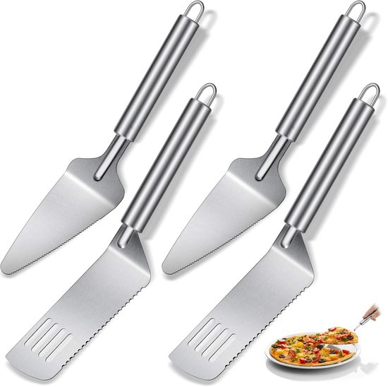 4 Teiliges Tortenheber Set Edelstahl Gezahntes Tortenmesser Komfortabler Griff Für Desserts, Pizza Und Lasagne
