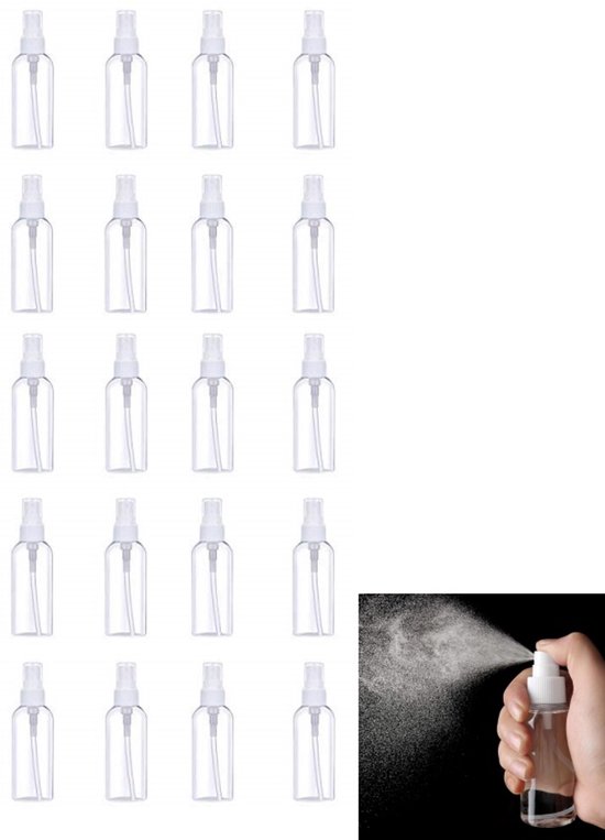 20 Stück 100 Ml Sprühflasche Wiederverwendbare Feinnebel Sprühflasche Aus Kunststoff Zerstäuber Transparente Kunststoffflasche Feinnebel Weiß Für