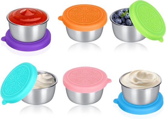 Saucengläser Mit Deckel, 50 Ml, Edelstahl Salatdressinggläser Mit Silikondeckeln, 6er Set Kleine Salatdressinggläser