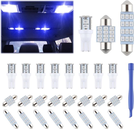 24 Teiliges Led Innenraumbeleuchtungsset Für Autos Blau Ersatzbirnen Passend Für T10 / 194 / De3175 / 578 / 31 Mm / 42 Mm Für Kartenleuchte, Kenn