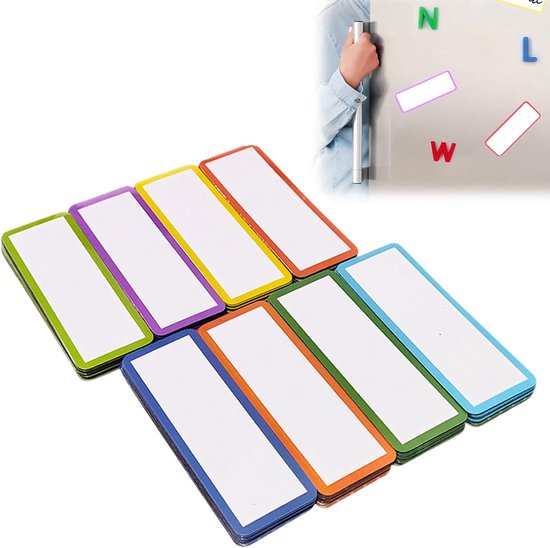 Beschreibbare Magnetstreifen Magnetetiketten, Farbige Magnettafeln, 50 Stück, Whiteboard Magnete In 8 Farben Für Whiteboards, Kühlschrank, Schule
