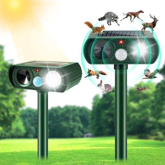 2 Ultraschall Schädlingsbekämpfer Solarbetrieben Wasserdicht Bewegungsaktiviert Tierabwehr Gegen Eichhörnchen, Kaninchen, Waschbären Und Stinktie