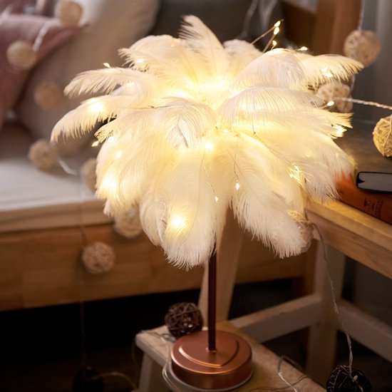 Weiße Federlampe Stimmungslicht Mit Federn, Nachttischlampe, Für Mutter, Freundin, Mädchenzimmer Oder Als Hochzeitsdekoration