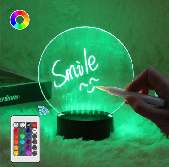 Mehrfarbiges Led Schreibtafel Nachtlicht Rgb Abwischbar Inkl. Fernbedienung Und Marker Whiteboard