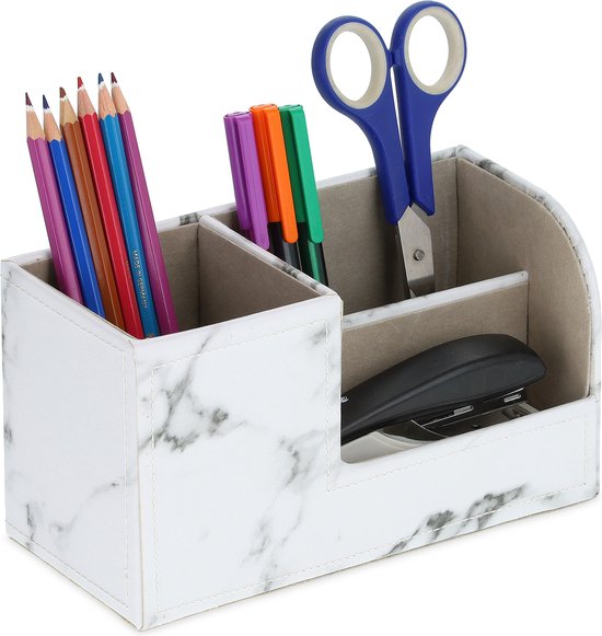 Stiftehalter 3 Fächer 11 X 20 X 9 Cm Marmoroptik Schreibtisch Organizer Weiß
