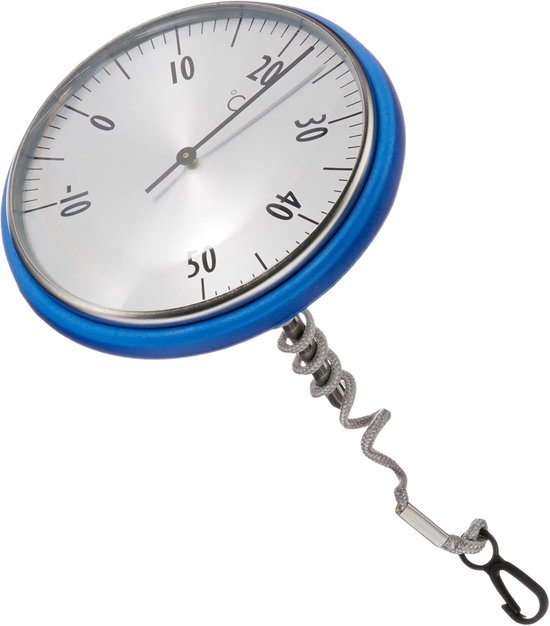 Analoges Poolthermometer, 40.2005, Für Pools Und Teiche, Edelstahl, Gut Ablesbar, Mit Befestigungsseil, Blau.