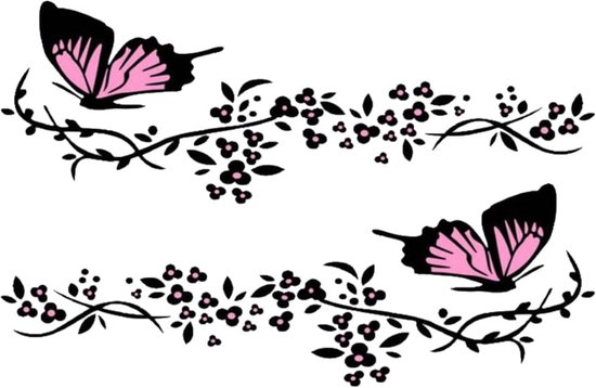 Autoaufkleber Fensteraufkleber Lustiger Autoaufkleber Motorradaufkleber Autoaufkleber Folie Schmetterlings Und Blumenmuster 11 X 30 Cm Schwarz Un