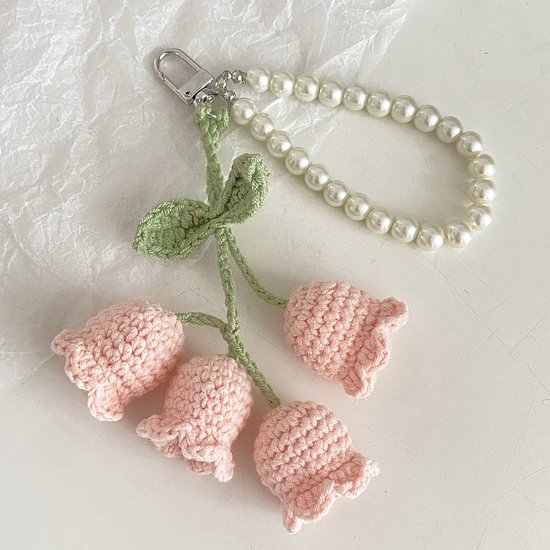 Tulpenförmiger Autospiegel, Hängedekoration, Handgestrickt, Gehäkelt, Niedliches Maiglöckchen, Autoinnenausstattung, Blume, Ästhetisches Accessoi