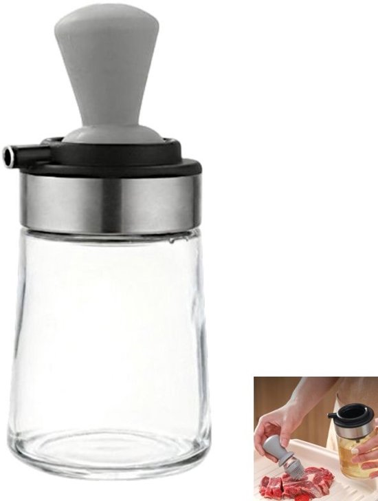 Ölflasche Ölspender Quetschverschluss Silikonpinsel Integrierte Bürste Und Ausgießer Für Küche, Restaurant, Grill Und Backen Schwarz 8 X 8 X 18 C