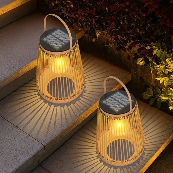 2er Pack Solarlaternen Für Den Außenbereich 14,2 X 18,5 Cm Runde Rattanlaternen Für Camping, Terrasse, Garten, Veranda Und Als Gartendekoration