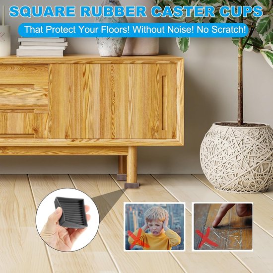 Quadratische Möbelgleiter Aus Gummi, 5 X 5 Cm, 4er Set, Rutschfeste Rollenüberzüge, Rutschfeste Bodenschoner, Für Möbelbeine, Betten, Sofas, Stüh