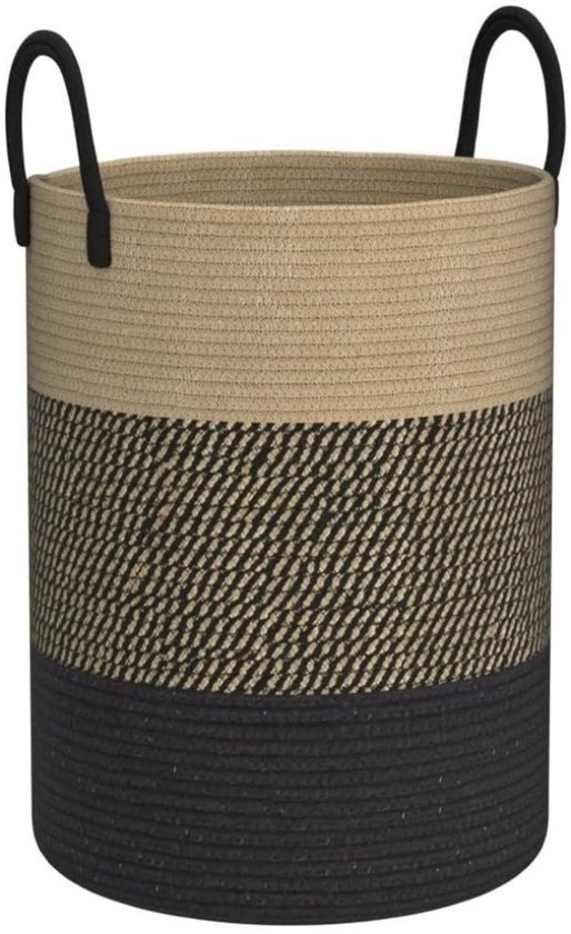 Gewebter Wäschekorb Mit Griff, Zur Aufbewahrung Von Schmutzwäsche Oder Spielzeug, 38 Cm X 50 Cm, Beige/schwarz.