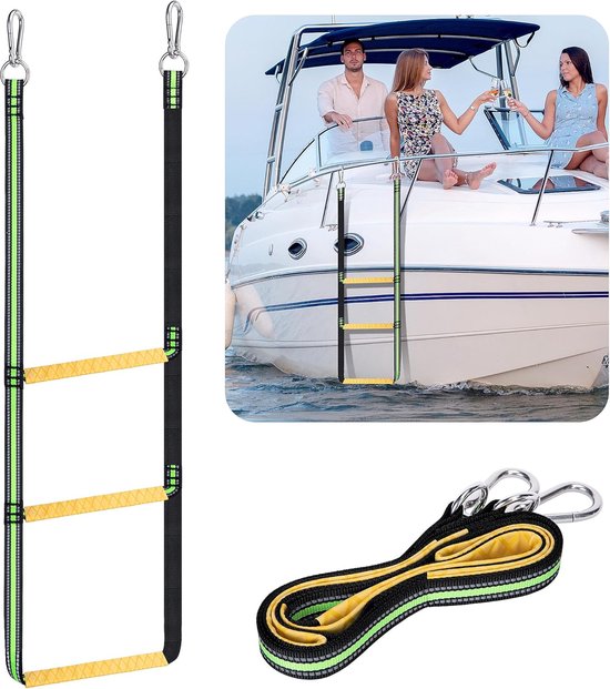 Strickleiter Schlauchboot Strickleiter 3 Stufen Robust, 200 Kg Klappbare Stufenleiter Kletterstrickleiter Für Schlauchboote, Pontonboote, Kajaks,
