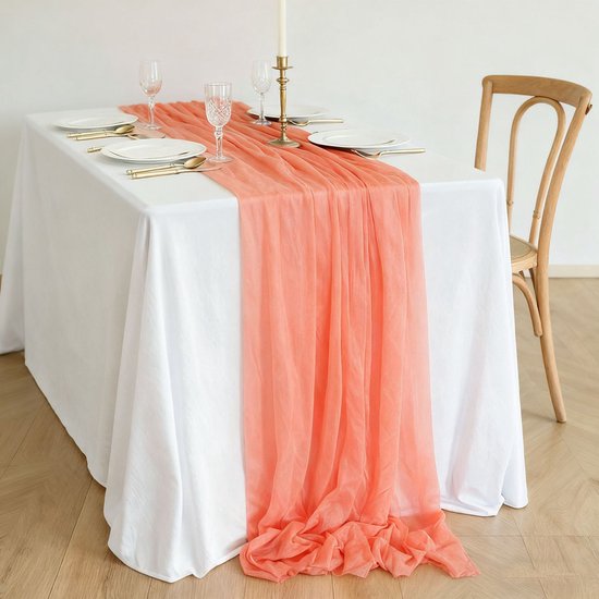 Zwei Chiffon Tischläufer, Tischdekorationen Im Boho Stil Für Hochzeiten, 75 X 300 Cm Aprikose
