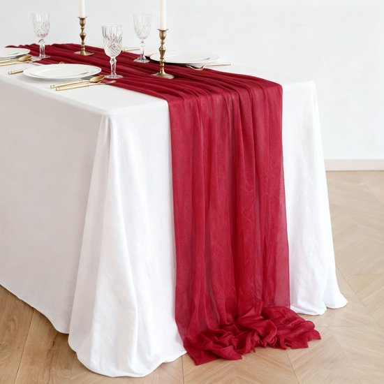 Zwei Chiffon Tischläufer, Tischdekoration Im Boho Stil Für Hochzeiten, 75 X 300 Cm Burgunderrot