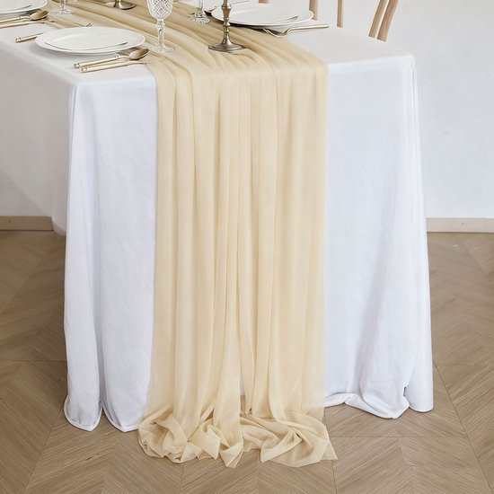 Zwei Chiffon Tischläufer, Tischdekoration Im Boho Stil Für Hochzeiten, 75 X 300 Cm Champagner