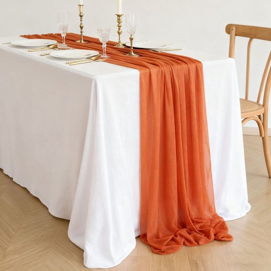Zwei Chiffon Tischläufer, Tischdekoration Im Boho Stil Für Hochzeiten, 75 X 300 Cm Orange