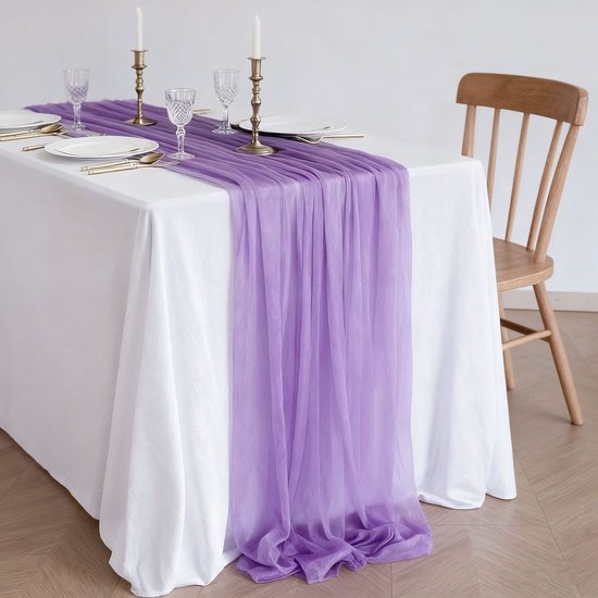 Zwei Chiffon Tischläufer, Tischdekoration Im Boho Stil Für Hochzeiten, 75 X 300 Cm Lila