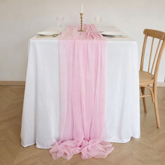 Zwei Chiffon Tischläufer, Tischdekoration Im Boho Stil Für Hochzeiten, 75 X 300 Cm Rosa