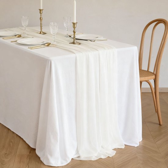 Zwei Chiffon Tischläufer, Tischdekoration Im Boho Stil Für Hochzeiten, 75 X 300 Cm Weiß