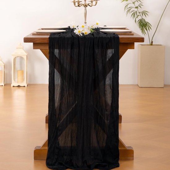 Küchentisch (300 X 90 Cm) Im Bohème Stil Aus Netzgewebe, Für Hochzeiten, Geburtstage, Junggesellenabschiede Und Bankettdekorationen Schwarz