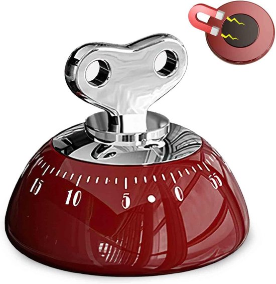 Mechanischer 60 Minuten Timer Lauter Alarm Starker Magnet Auf Der Rückseite Zum Kochen, Lernen, Für Fitness Und Unterricht Rot
