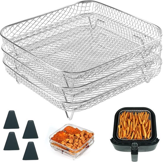 Quadratischer 8 Zoll Airfryer Rost 3 Teiliger Stapelbarer Dörrrost Aus Edelstahl Mit Silikonfüßen Quadratisches Airfryer Zubehör, Für Cosori, Ins