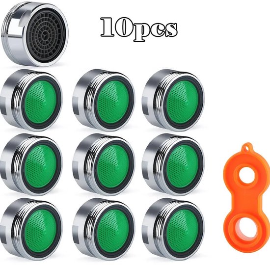 Set Mit 10 24 Mm Wasserhahn Luftsprudlern Mit Grünem Filter, Inklusive 1 Griff, Für Bad Und Küchenarmaturen