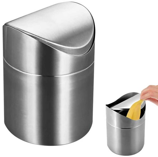 Edelstahl Tischabfalleimer Mit Deckel 2 Liter Kleiner, Tragbarer Abfalleimer Tischabfalleimer Platzsparender Mini Tischabfalleimer Für Schreibtis