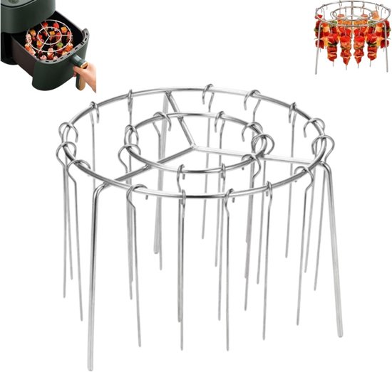 Spießgestell Für Heißluftfritteusen Edelstahl Vertikales Grillgestell Grillrost Inklusive 24 Spießen Küchenhelfer Für Backöfen, Grills Und Heißlu