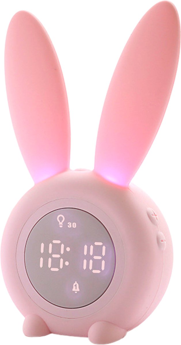 Schlaftrainer Für Kinder – Kinderwecker – Nachtlicht Für Kinder – Rosa Hase