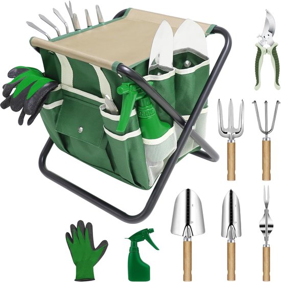 Gartengeräte Set Komfortables Gärtnern Inklusive Klapphocker 10 Teilig Grün