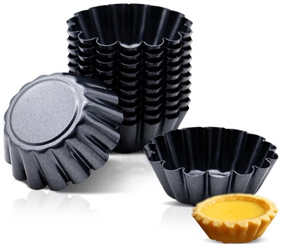 Dailygoods Tartelette Formen Set, 12 Stück Mini Backformen Wiederverwendbare Tartelette Formen Antihaftbeschichtung Kohlenstoffstahl 6,5 Cm Durch