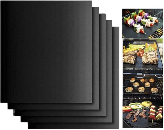 Grillmatten Set, 4 Teilig Wiederverwendbare Antihaft Grillmatten Hitzebeständig Bis 260 °c Unbedenkliches Material Grillarten 50 X 40 Cm Schwarz