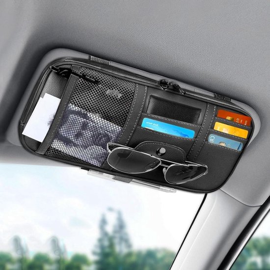 Auto Organizer Sonnenblendentasche Innenraumtasche Großes Fassungsvermögen Mehrere Fächer Schwarz