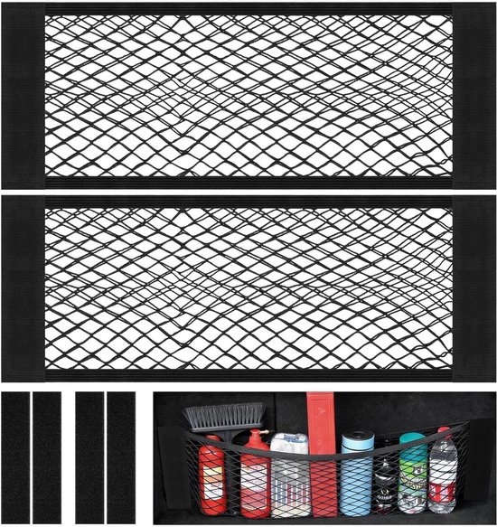 Gepäcknetz Fürs Auto Kofferraumnetz Auto Organizer Mit Klettverschluss 60 X 25 Cm Schwarz