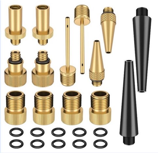 Ventiladapter Set Luftpumpenadapter Zum Aufpumpen Von Fahrradreifen 24 Teilig, Kupfer Kompakt Und Tragbar