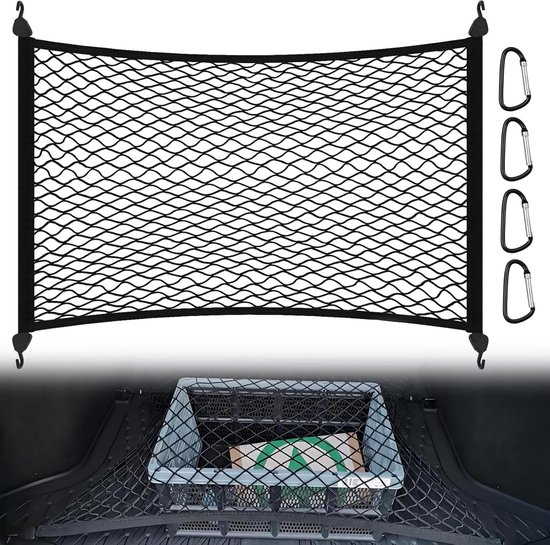 Gepäcknetz Fürs Auto Elastisches Kofferraumnetz Ladungssicherung Hochelastisches Design 80 X 60 Cm Bis 160 X 120 Cm Schwarz