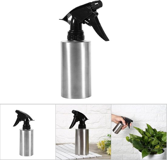 Gießkanne Aus Edelstahl Sprühflasche Mit Pumpe Pflanzenbewässerung Nebelfunktion 250 Ml Silber/schwarz