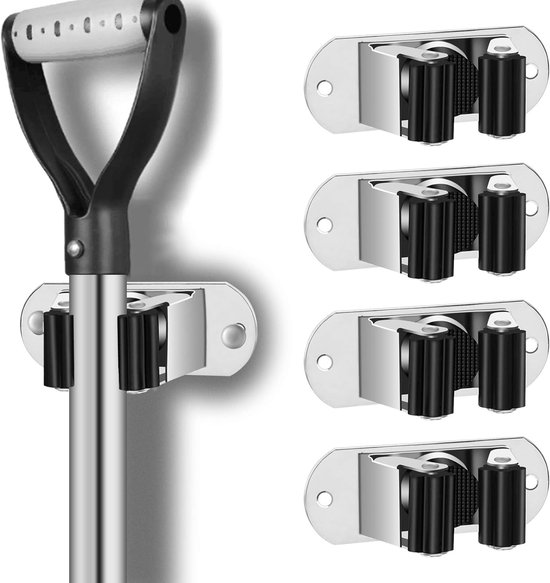 Mopphalter 4 Teilig Besenhalter Besenaufhängungssystem Wandhalterung Türhänger Badezimmeraccessoires Küchenaufbewahrung Werkzeughalter Organizer