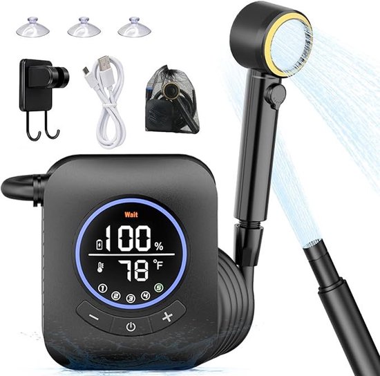 Tragbare Campingdusche 8000 Mah Schwarz