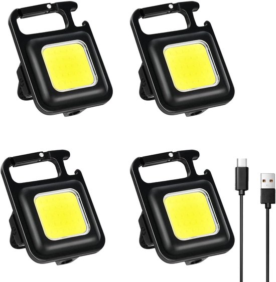 4 Teiliges Mini Cob Schlüsselanhänger Taschenlampen Set Dosenöffner Magnetische Inspektionsleuchte Tragbare Arbeitsleuchte Notlicht Usb Aufladbar