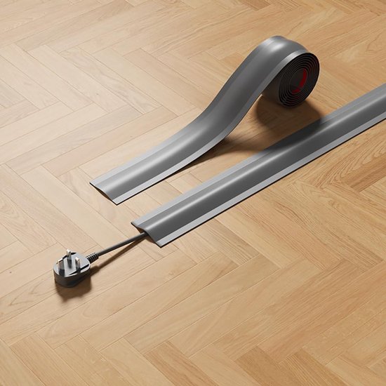 Set Mit 2 Kabelkanälen Für Boden Oder Wandkabel Flexibler Pvc Kabelkanal Für Teppichböden 3,8 Cm, 5 Grau