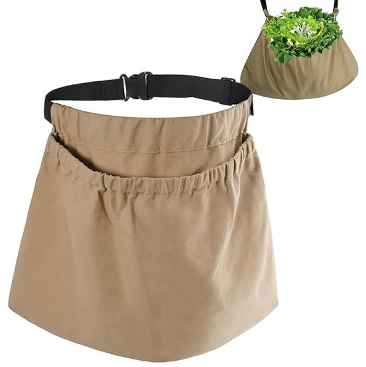 Verstellbare Gartenschürze Aus Canvas Mit Aufbewahrungstasche Zum Freihändigen Ernten Und Pflücken Von Obst Und Gemüse – Khaki