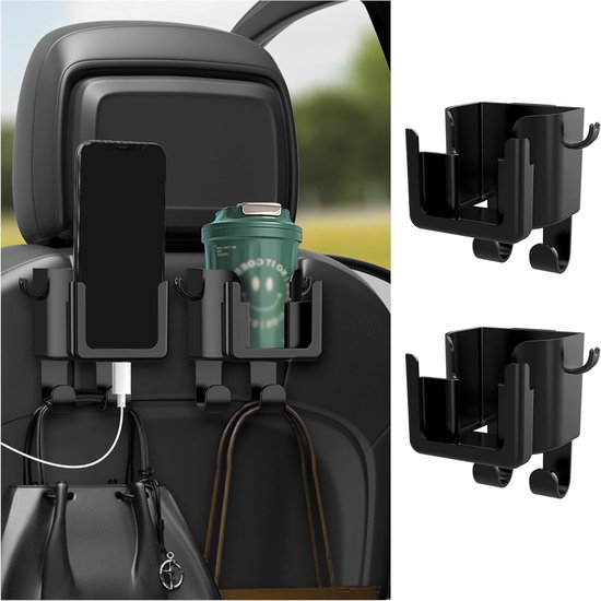 2 Teiliger Universeller Auto Organizer Getränkehalter Handyhalterung Taschenhaken Für Die Kopfstütze Der Rücksitze