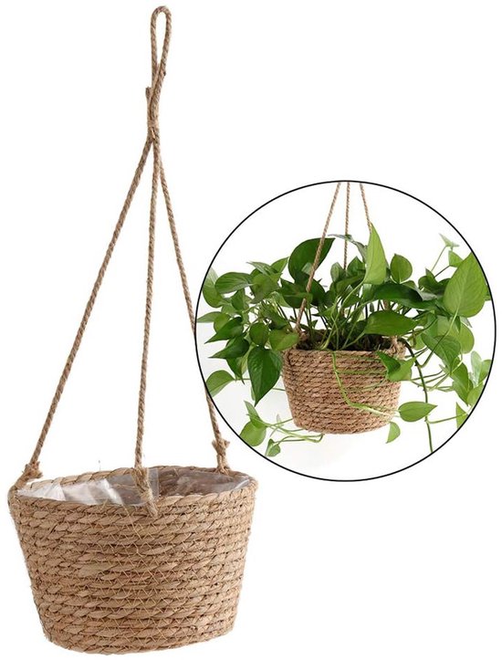 Hängender Strohpflanztopf Mit 20 Cm Juteseil Für Sukkulenten, Kräuter Und Kleine Zimmer Und Gartenpflanzen